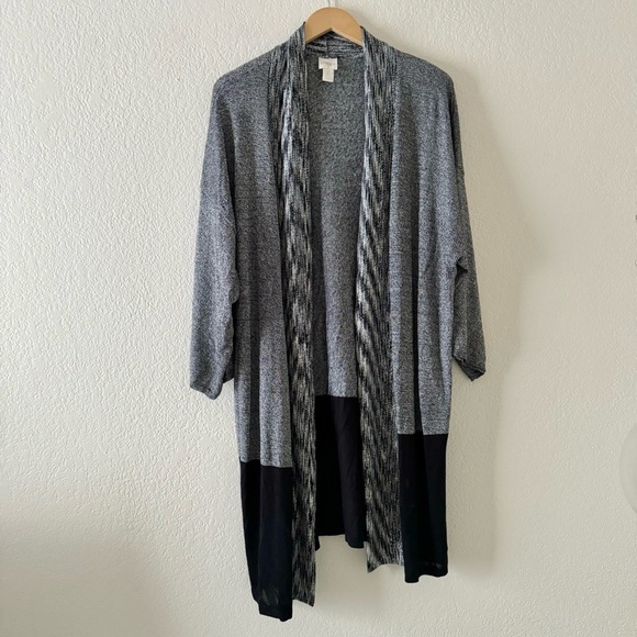 Chico’s Betty Black-and-White Cardigan Marled Sz 2 - Picture 2 of 5